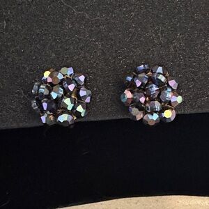Vintage Vogue Signed Crystal Cluster Beaded Clip On Earrings